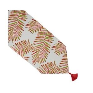Garcelle At Home Table Runner 72"x14" Leaves Green Pink Tropical Palm Tassel NEW